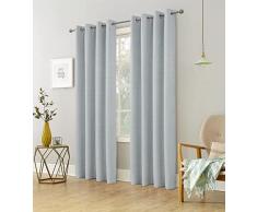 always4u - Tenda oscurante al 100%, isolamento termico, in finto lino, tessuto morbido, non si stropiccia, doppia tenda da salotto, moderna con occhielli, set di 2 pezzi, 140 x 260 cm, colore: Argento