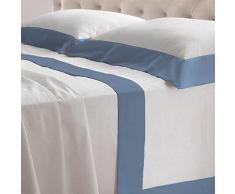 Lisola Set Completo Lenzuola Matrimoniali, Cotone e Raso, 1 Lenzuolo da Sopra 250x290cm + 1 Lenzuolo da Sotto 180x200x30cm + 2 Federe 80x50cm, Made in Italy, Modello: Diamante, Azzurro