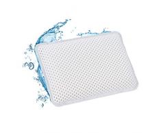 Relaxdays, Bianco Cuscino Poggiatesta da Vasca, Antiscivolo con Ventose, HLP 19 x 28,5 x 5,5 cm, Supporto Testa & Collo, gommapiuma, plastica, 1 pz