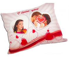 CUSCINO PERSONALIZZATO PERSONALIZZABILE DOPPIO STAMPA FOTO RETTANGOLARE 40x55 LOVE CUORI BIANCO ROSSO