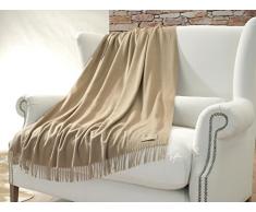 Lussuoso Cashmere Madreperla 130 x 220 cm in 100% cachemire con acqua glanz, Coperta di lana in beige