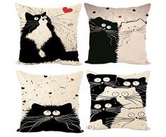 Gspirit federe Gatto 4 Pack Cuscini per divani Decorativo Cotone Biancheria Cuscino copricuscini Divano Caso Federa per Cuscino 45x45 cm