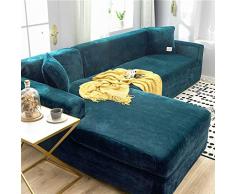 TTJJ Velluto Copridivano, Elasticizzato Fodera per Divano Morbido Spessore Accogliente Forma di L Copridivano Angolare Sofa Cover Adatto a Soggiorno Gatti Cani Domestico-2 posti 145-185cm-Lago Blu
