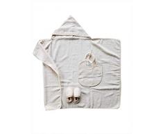 Asciugamano Accappatoio Poncho con cappuccio neonati in spugna Colore Ecru PERSONALIZZATO 1 paio ciabattine e 2 bavaglie IDEA REGALO NASCITA Ciondolo in legno personalizzato OMAGGIO