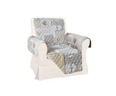 Home Tresor Copripoltrona 1 Posto| Double Face: Fronte Fantasia Cuori Retro Tinta Unita Nuance Beige| Elastico per Fissaggio | Protezione da Animali Domestici