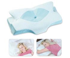 Elviros Cuscino in Memory Foam Ortopedico Cervicale per Dolore al Collo Cuscino Ergonomico per Dolore alla Spalla Cuscino di Sostegno del Collo, Blu, 53.8 x 11/9 x 33 cm