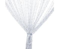 Tenda a fili in pannelli per porte, Glitterata Argentata tenda moderna soggiorno 100 x 200 cm frange da muro tenda per finestra, zanzariera, divisorio di stanze, Perfetto Come Schermo Mosca (bianca)