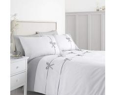 Catherine Lansfield Milo Bow - Set copripiumino per letto matrimoniale, facile da pulire, colore: bianco