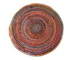 Tappeto rotondo Diametro 122 cm - Tappeto colorato in tessuto di iuta Chindi con decoro bohémien indiano Boho Rags - Tappeti multicolori per soggiorno - Tappeto decorativo