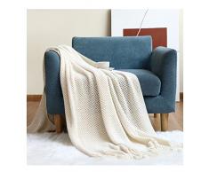 DAIHAN Copridivano in stile Nordico Tessuto a Maglia Coperta in Maglia Plaid Tinta unita Copriletto Asciugamano da divano Coperta lavorata alluncinetto per divano, letto Beige