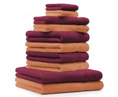 Il set di 10 asciugamani Premium, colore: Rosso scuro e Arancione. 2 Asciugamani da doccia, 4 asciugamani, 2 asciugamani per ospiti, 2 guanti da bagno