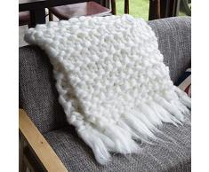 Yunt Coperta Tessuta a Mano Coperta a Mano Lana Spessa Grosso Grosso Lavoro a Maglia per la Decorazione Domestica -Bianca