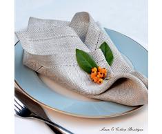 Linen & Cotton Set Di 4 Tovaglioli In Stoffa Con Orlo A Giorno OXFORD, 100% Lino - Beige/Naturale (44cm x 44cm)