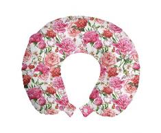 ABAKUHAUS Shabby Flora Cuscino da Viaggio, Spring Garden Roses, Accessorio in Schiuma di Memoria per Viaggio, 30 cm x 30 cm, Pallido Hot Pink Pink