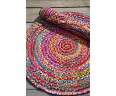 28 Tappeto Intrecciato Rotondo, Tappeto Indiano, Tappeto Artigianale Etnico, Tappeti Multicolore Decorativi Per Soggiorno