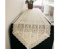 Vintage Runner da Tavola Comò e Sciarpa Decorazioni per La Casa Ricamato Uncinetto Cotone Beige 40x180cm