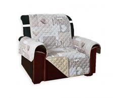 Copridivano Copripoltrona Trapuntato Fronte Fantasia e Retro Tinta Unita Misura 1 Posto con Elastico Antiscivolo Colore Beige