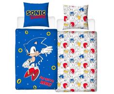 Character World - Biancheria da letto con stampa di “Sonic”, copripiumino da 135 x 200 cm + federa 80 x 80 cm, motivo: “Sonic The Hedgehog Comic”, 100% cotone, 2 pezzi
