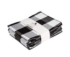 Set di 4 strofinacci in cotone, 50 x 70 cm, a quadretti, strofinacci per asciugatura, 220 g/m², colore: nero/bianco