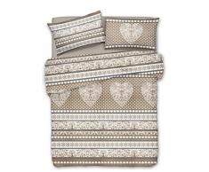 HomeLife Parure Copripiumino Matrimoniale 100% Cotone [250X200 cm] Made in italy | Set Sacco Copri Piumino Moderno Stampa Fantasia Tirolese| Set Copripiumone e Federe Completo | [2 Piazze, Beige]