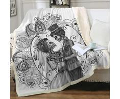 Coperta Flanella di Copriletto per Letto Divano -150x200 cm, Microfibra Leggera Calda 3D Stampata Inverno Trapuntino Coperta in Pile Sherpa per Bambini Adulti Grauer Totenkopf Liebe
