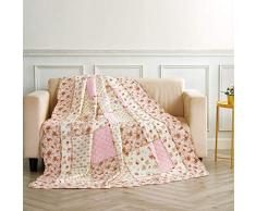 Qucover Patchwork Copriletto Trapuntato Singolo 150x200 cm Trapuntino Leggero Per Primaverile Estivo Coperta in Cotone Copriletto Shabby Floreale Rosa per Ragazze Stile del Campagna