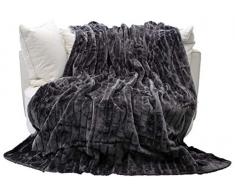 Auro - Plaid in pile, effetto pelliccia, di elevata qualità, Fibra sintetica, antracite/grigio, 200 x 150 cm