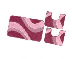 Tappeto Bagno Parure Set 3 Pezzi Morbido Shaggy Antiscivolo Lavabile mod.EVIA SET 3 PEZZI PORPORA