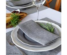 Linen & Cotton Set Di 4 Tovaglioli SCANDI Con Motivi Nordico, 100% Lino - Grigio (44 x 44cm)