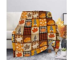 HUGS IDEA Coperta regalo del Ringraziamento autunno calda arancione plaid collage gnomo coperta girasole zucca acero reticolo patchwork divertente tiro per genitori e bambini-3XL
