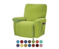FANSU Copripoltrona Relax Reclinabile Elasticizzato, 1 Posto Tinta Unita Jacquard Copripoltrona Reclinabile Elettrica Coprisedile con Tasche, Universale Fodere per Poltrona Relax (Matcha Green)