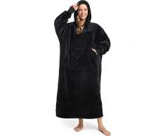 FUSSEDA Sherpa - Coperta portatile, super spessa, in pile Sherpa, con tasche e maniche, per adulti e bambini