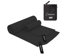 Bibykivn Asciugamani in Microfibra Set (180x80cm bagno + 80x40cm viso) - Asciugamano da Viaggio Compatto e Ultraleggero - Asciugamano Palestra Assorbente ad Asciugatura Rapida per la Palestra (Nero)