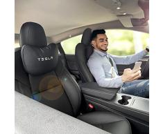 TESBEAUTY - Cuscino poggiatesta Tesla, 2 confezioni, cuscino per il collo Tesla, progettato appositamente per Tesla Model Y/3, cuscino di supporto per il collo in vera pelle nappa nero