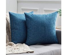 MIULEE Confezione da 2 Federe Cuscini Copricuscini in Lino Incrociato Quadrato Cuscino Decorativo per Divano Camera da Letto16X16 Pollici 40X40cm Blu