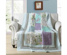 VIVILINEN Copriletto Cotone Copriletto Trapuntato Lavabile Elegante Coperta con Patchwork Copri Letto per Camera da Letto 150 * 200cm (Verde Chiaro)