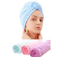 Laicky 3 Pezzi in Microfibra Capelli Asciugatura Avvolgere Asciugamano Super Assorbente Twist Turbante Fast Dry Hair Tappi con Bottoni da Bagno Loop Fasten Salon Capelli asciutti Cappello