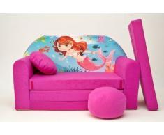 PRO COSMO H4 Bambini Divano Letto futon con Pouf/poggiapiedi/Cuscino, Tessuto, Rosa, 168 x 98 x 60 cm