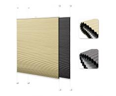 Laneetal Tenda Plissettata Klemmfix, 65x200 cm bicolore Beige-Bianco Tenda Plissé Oscurante 100% di ombreggiatura Isolamento Termico Protezione Privacy per Finestra, Balcone, Camera da Letto
