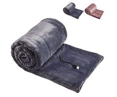 Termocoperta Riscaldante Elettrica USB, Coperta Termica Coperta Morbida in Pile Flanella Scialle Caldo Riscaldato USB Lavabile Migliore Regalo per Amici(140x80cm/Grigio/Rosa)