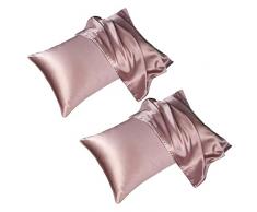 MAFENLY Federa in 100% seta di gelso, standard 50 x 75 cm, seta su entrambi i lati, 19 Momme, 600 fili, federa ipoallergenica per cuscino, per la salute della pelle (confezione da 2 pezzi, rosa)