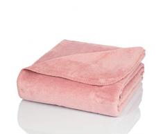 Glart - Coperta in cotone estremamente morbida e calda, color rosa antico tinta unita, di dimensioni 130x170 cm, ideale per accoccolarsi sul divano