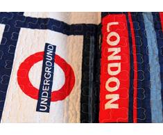 1001 Wohntraum 13D58 London - Trapunta patchwork con motivo bandiera del Regno Unito e simbolo metropolitana, 180 x 220 cm