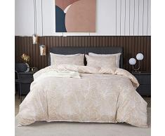 Jemiipee Set Copripiumino Matrimoniale con Motivo di Foglie Tropicali, 1 x Copripiumino 240x220 cm e 2 x Federe 50x80 cm Parure Sacco Copri Piumone Microfibra Biancheria da Letto Beige