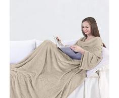 DecoKing Coperta per TV in Microfibra con Maniche e Tasca Morbido Poliestere Cappuccino 170 x 200 cm