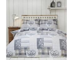 Natale Patchwork 100% flanella di cotone spazzolato Cuore Trapunta Copripiumino E Federa Set di biancheria da letto singolo, naturale/Multicolore