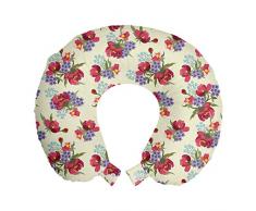 ABAKUHAUS Botanico Cuscino da Viaggio, Shabby Garden Blossoms, Accessorio in Schiuma di Memoria per Viaggio, 30 cm x 30 cm, Crema e Multicolore