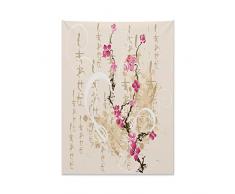 ABAKUHAUS Giapponese Tappeto da Parete e Copriletto, Lettere Sakura Fiori, per la Camera da Letto, 110 x 150 cm, Multicolore