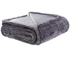 Brandsseller Coperta in pelliccia, coperta in finta pelliccia, coperta da soggiorno, esterno in finta pelliccia, interno in microfibra, grigio