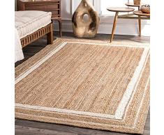 Ripaz - Tappeto in juta naturale intrecciato a mano con filo bianco sporco intrecciato in fibra naturale juta rettangolare (210 x 300 cm)